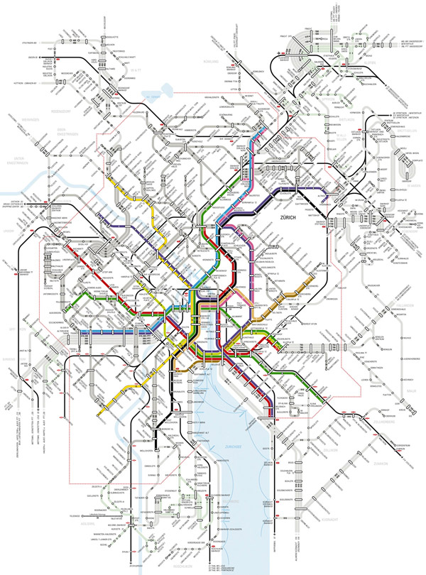 Large detailed metro map of Zurich city.