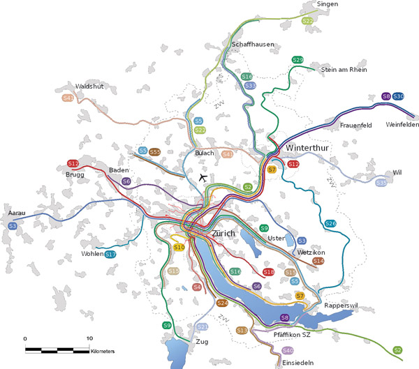Large detailed s-bahn map of Zurich. Zurich large detailed s-bahn map.