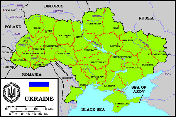 Detailed political and administrative map of Ukraine.