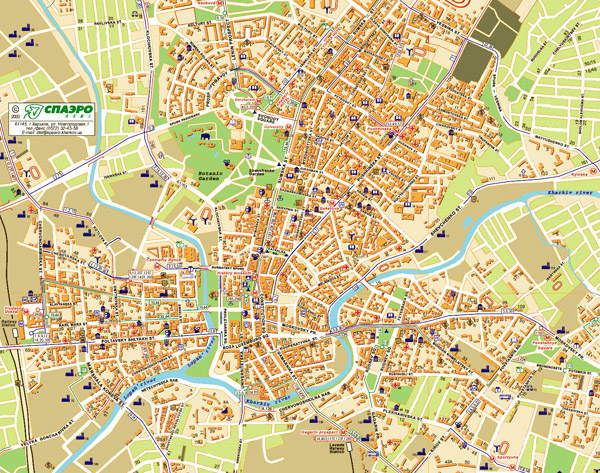 Large detailed street map of Kharkov city center with buildings.