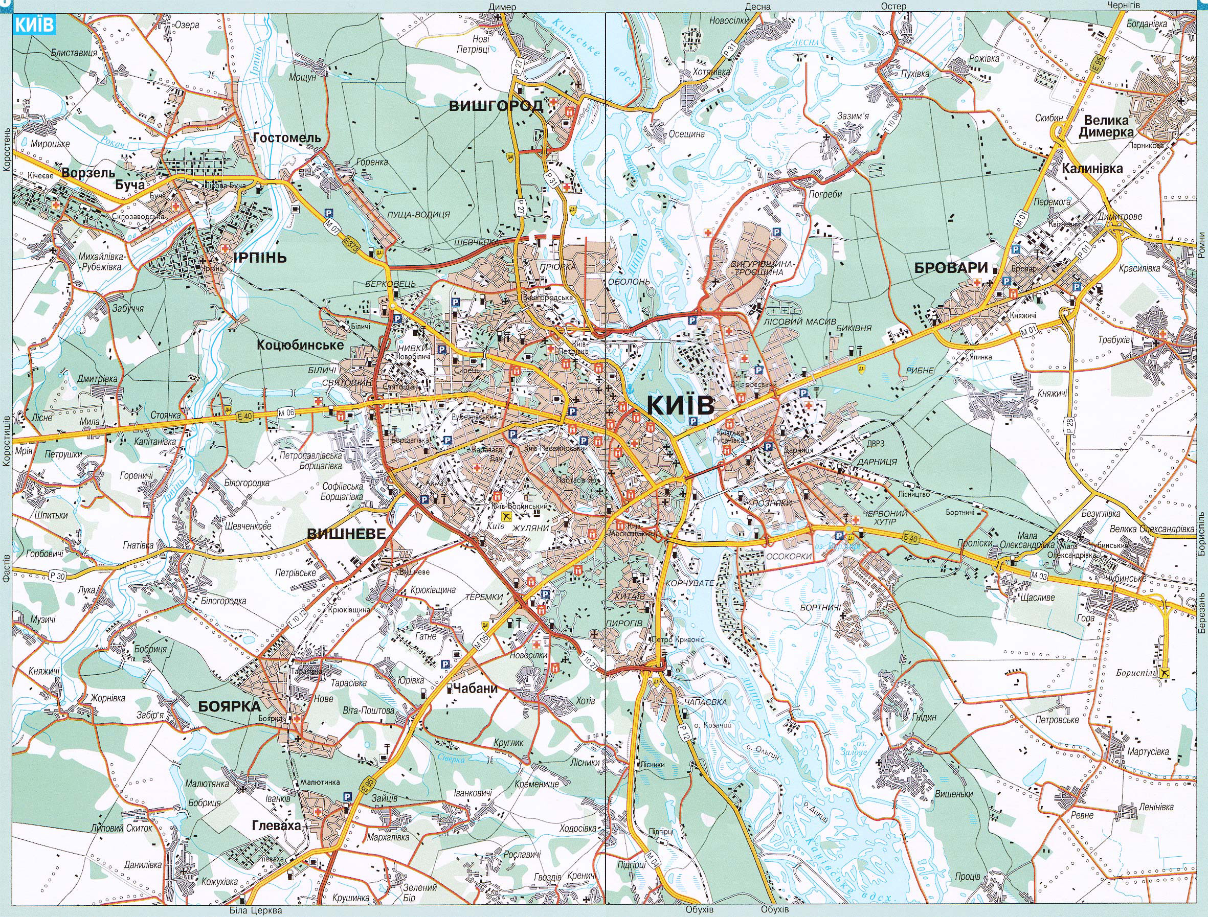 Large detailed transit map of Kiev city in Ukrainian