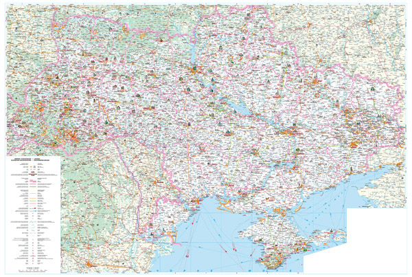 Large detailed road and tourist map of Ukraine in Ukrainian.