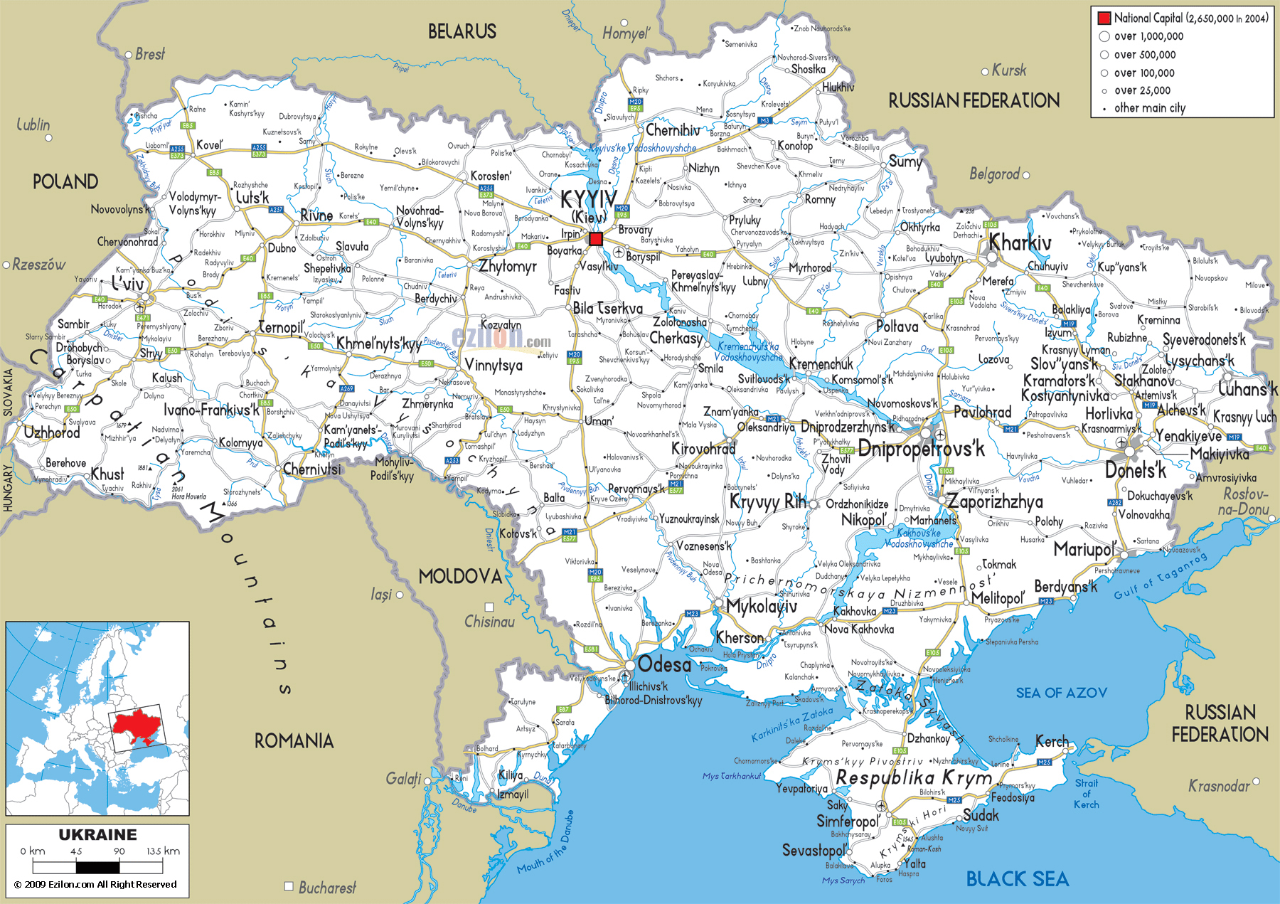 Large Detailed Road Map Of Ukraine With All Cities And Airports Large Detailed Road Map Of Ukraine With All Cities And Airports