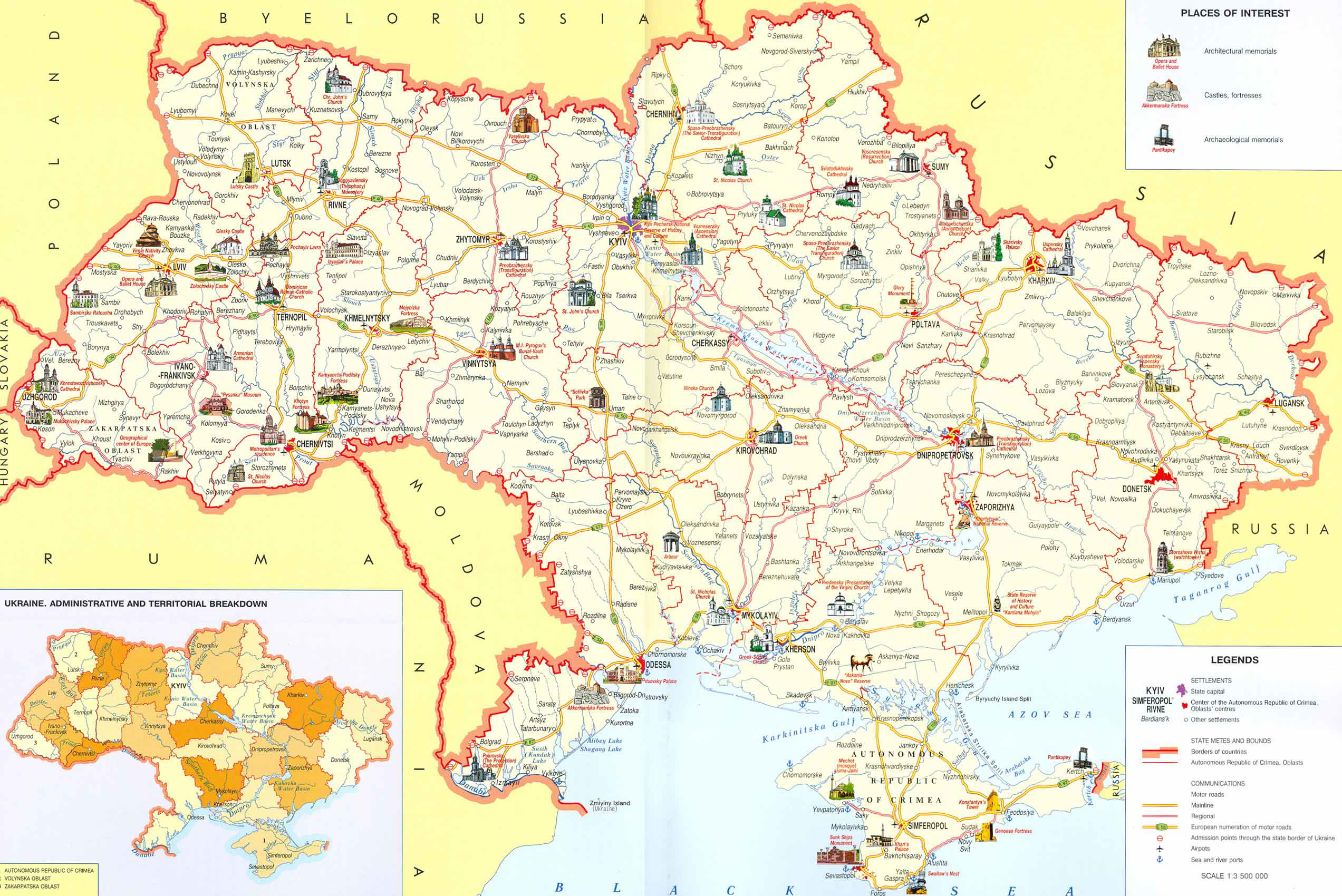 Large detailed tourist map of Ukraine. Ukraine large detailed tourist