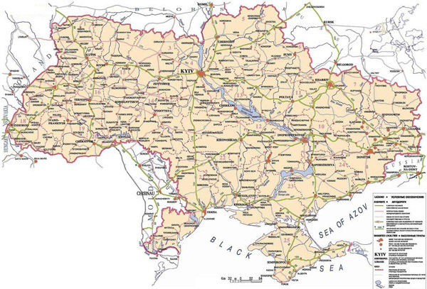 Map of international corridors of Ukraine. Ukraine map of international corridors.