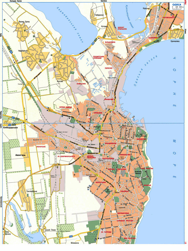 Large detailed road map of Odessa city in Ukrainian.