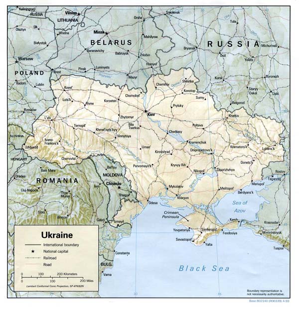 Relief and road map of Ukraine. Ukraine relief and road map.
