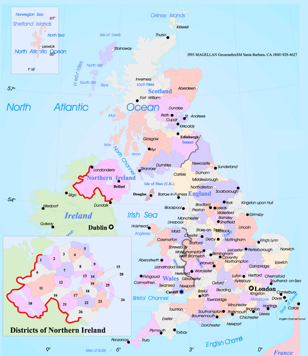 Detailed political and administrative map of United Kingdom with cities.