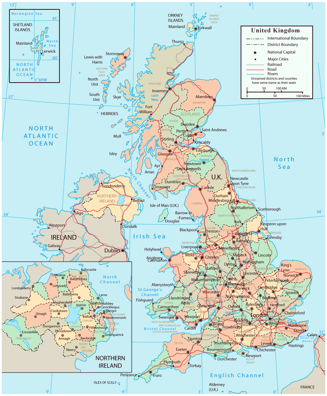 Detailed Political And Administrative Map Of United Kingdom With Roads 