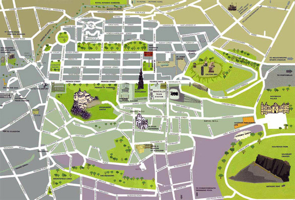 Detailed tourist map of Edinburgh city center.