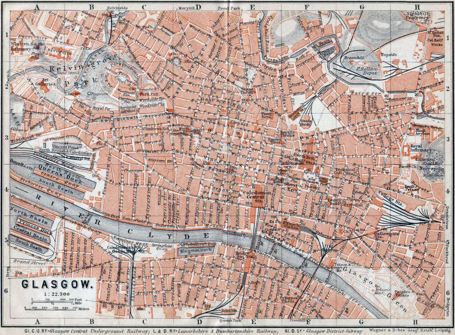 Detailed Old Map Of Glasgow City 1910 
