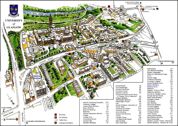Large detailed map of University of Glasgow.