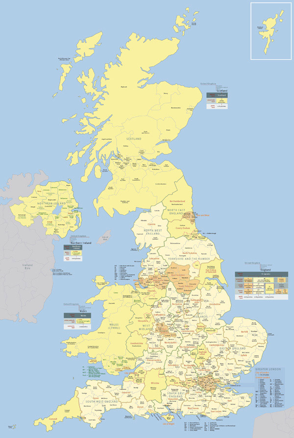 Large detailed administrative and political map of Great Britain and Northern Ireland.