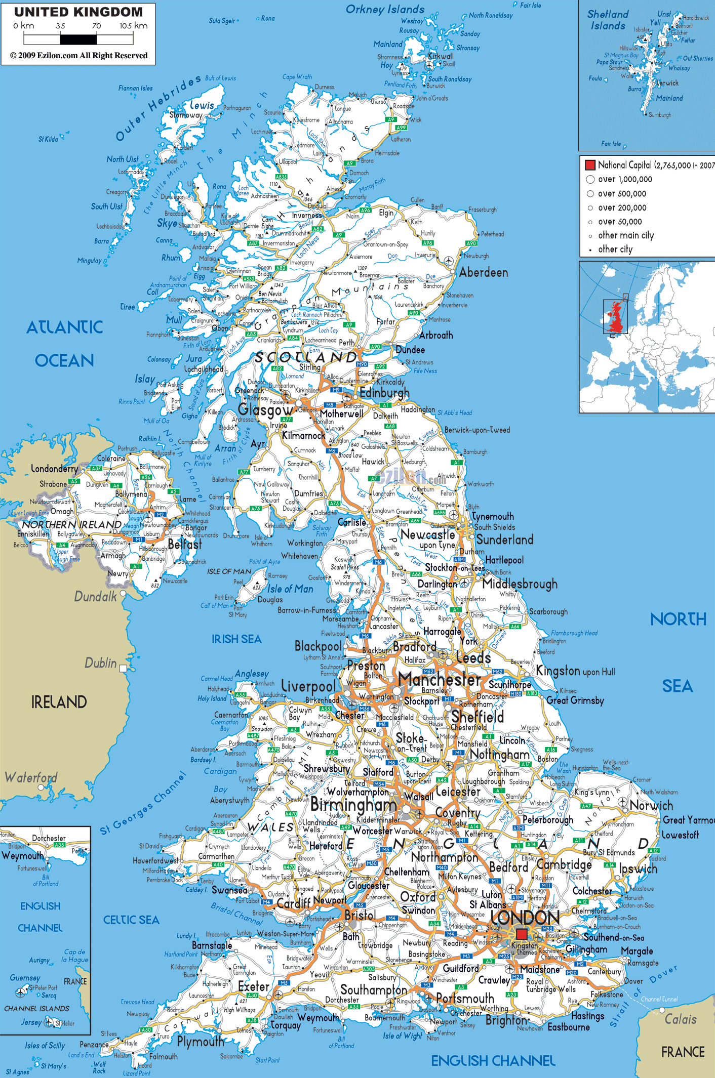 Large Detailed Road Map Of United Kingdom With All Cities And