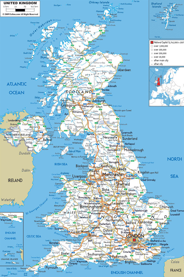 Large detailed road map of United Kingdom with all cities and airports.