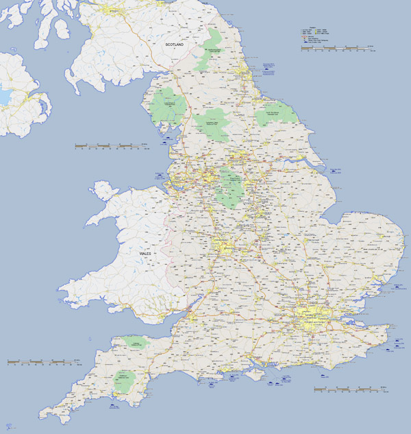 Large detailed road map of United Kingdom with cities.