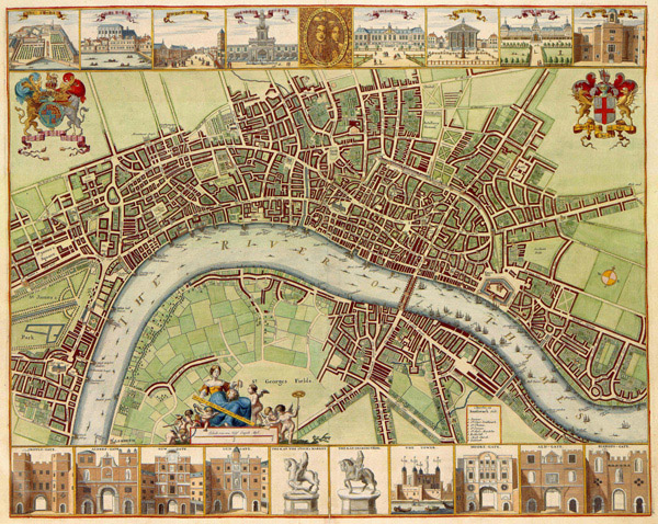 Large detailed 17th century map of London city.