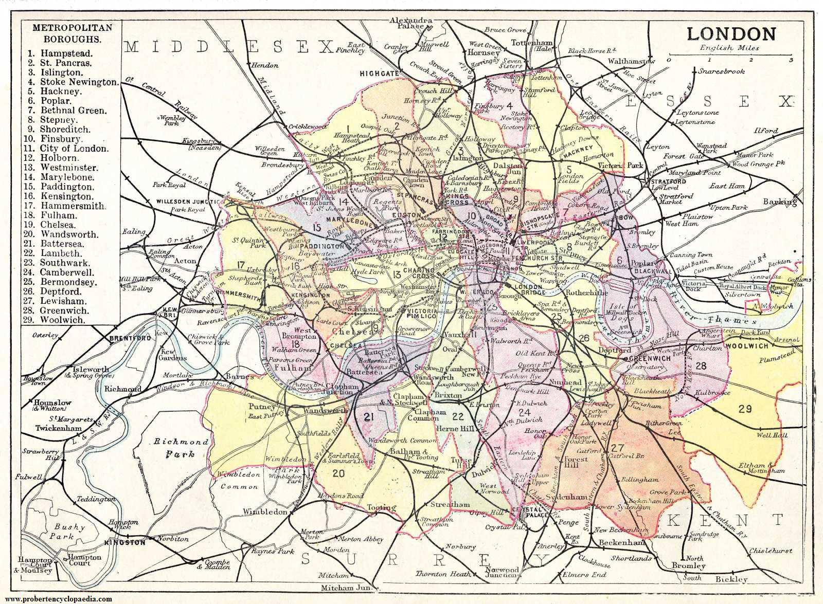 Large detailed old map of London city 1906. London city large detailed