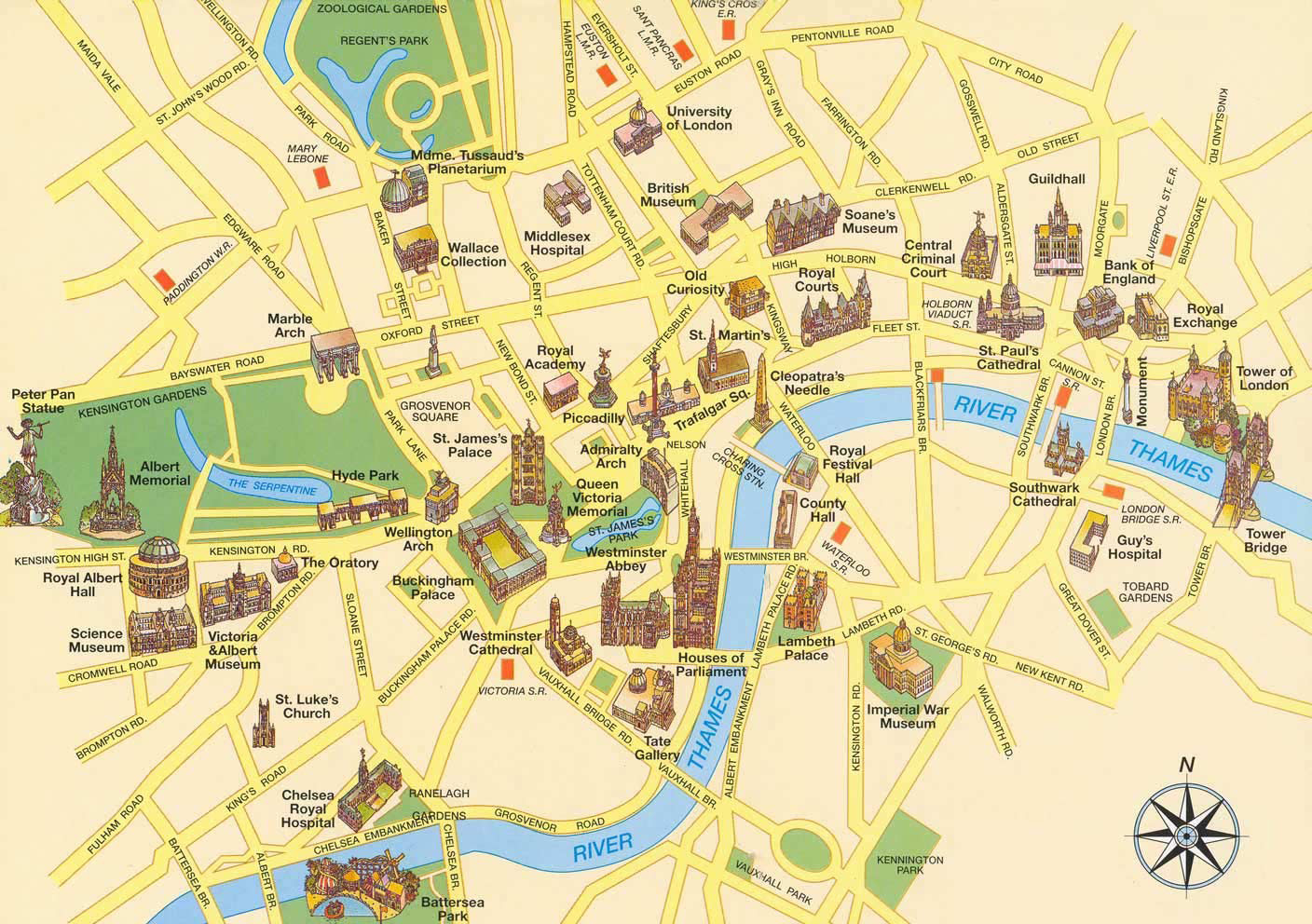 Large detailed tourist map of London city center. London city center