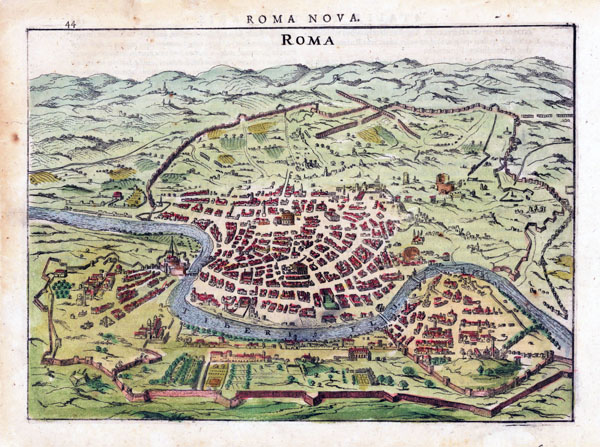 Detailed antique map of Rome city. Rome city detailed antique map.