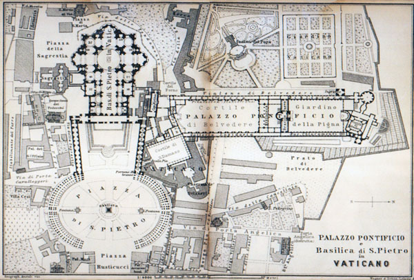 Detailed old map of Vatican city. Vatican city detailed old map.