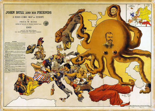 Large detailed a serio comic map of Europe – 1900.