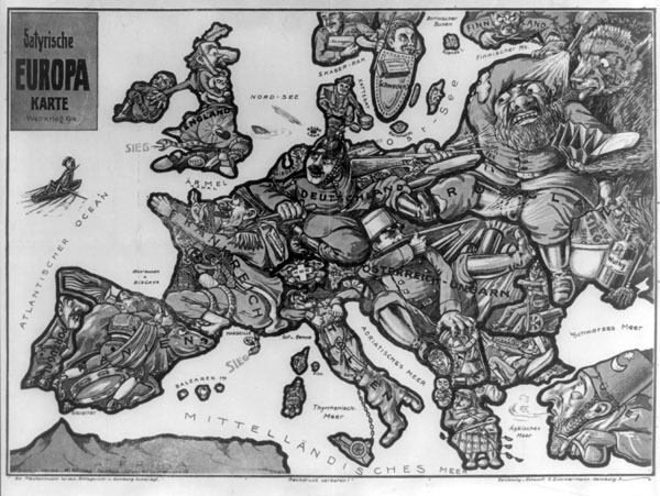 Large old satirical map of Europe - 1914. Europe - large old satirical map of Europe - 1914.