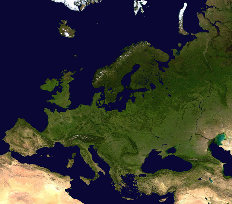 Satellite map of Europe. Europe satellite image.