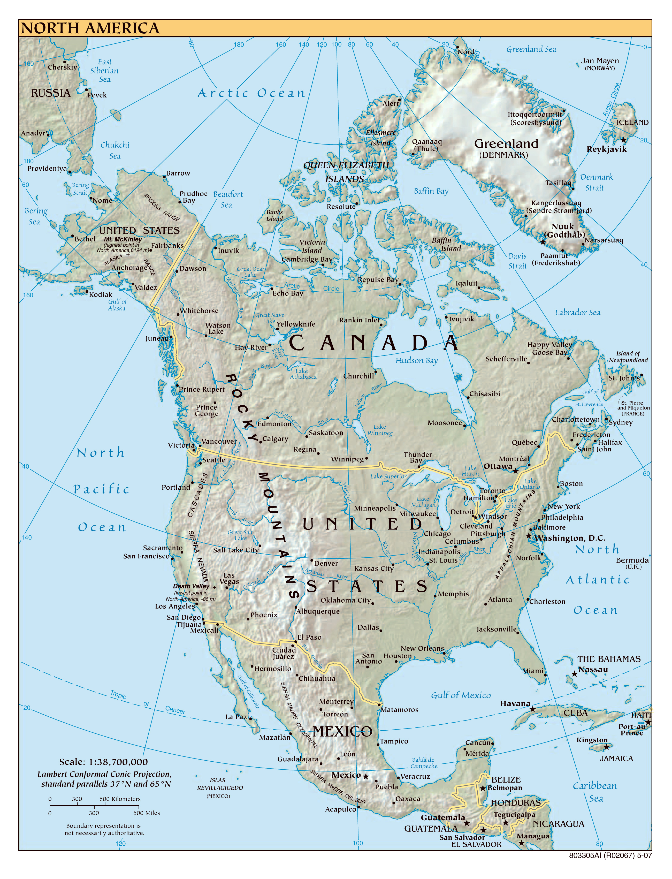 Detailed Political Map Of North America With Relief Cities And Images And Photos Finder