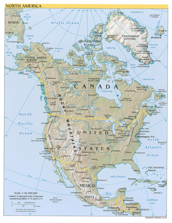 Large detailed political and relief map of North America. North America large detailed political and relief map. Large detailed political and relief map of North America.