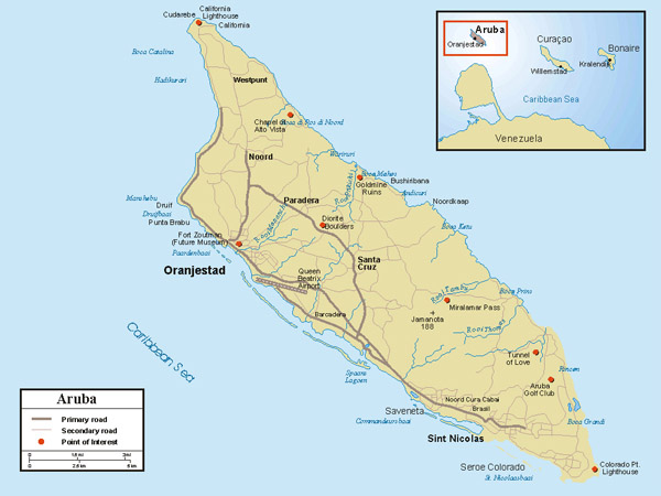 Detailed road map of Aruba. Aruba detailed road map.