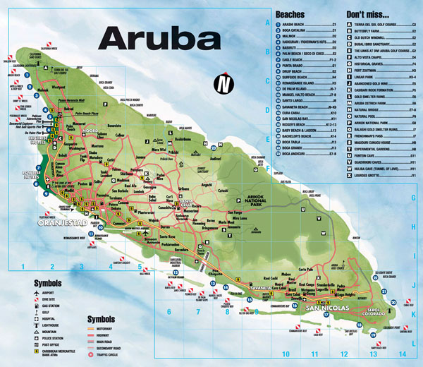 Tourist map of Aruba. Aruba tourist map.
