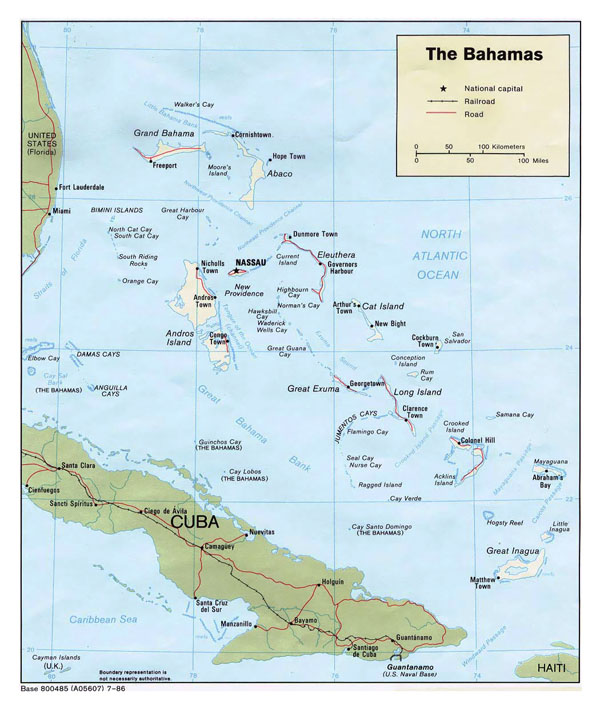 Large detailed political and road map of Bahamas.