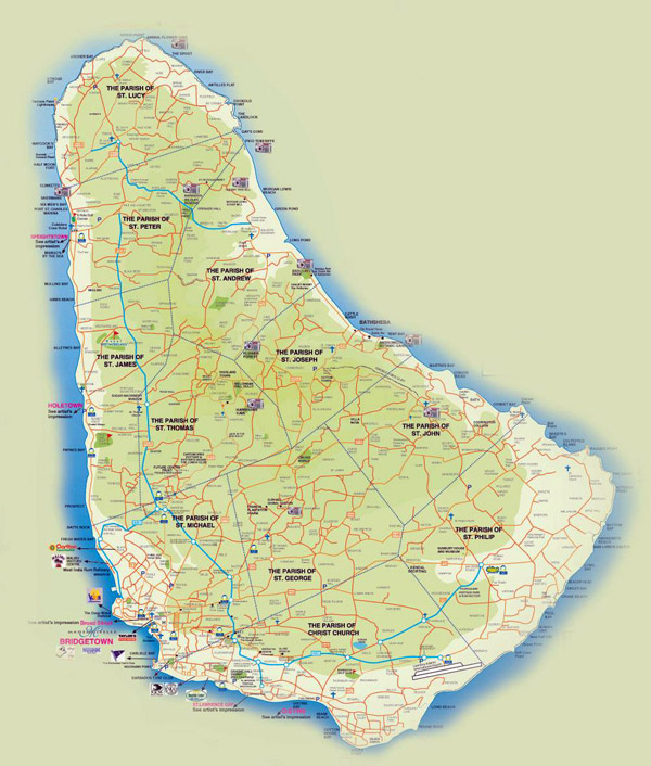 Detailed road and tourist map of Barbados. Barbados detailed road and tourist map.