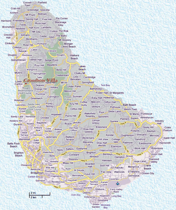 Detailed road map of Barbados. Barbados detailed road map.