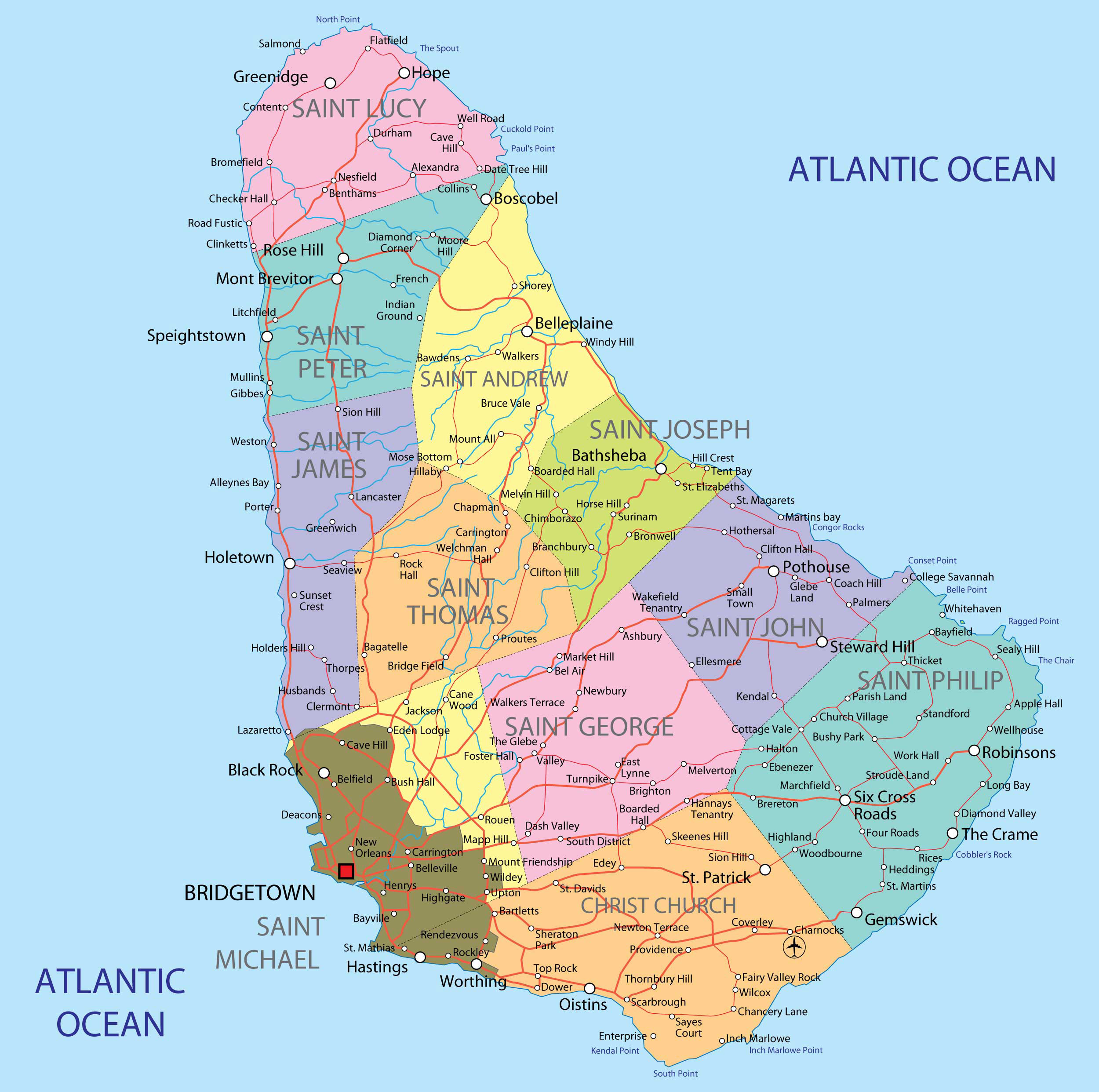 Large Detailed Administrative Map Of Barbados 