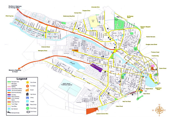 Detailed map of Belize city. Belize city detailed map.