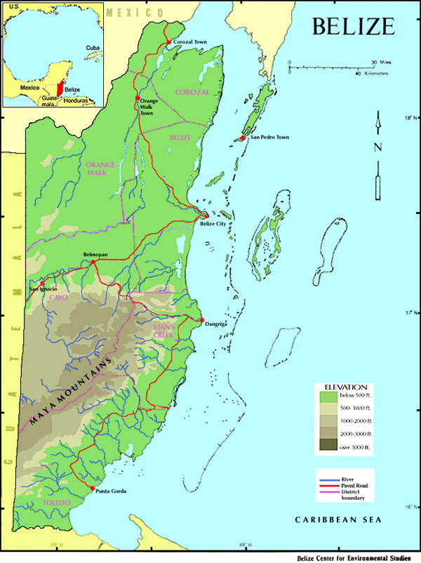 Detailed physical map of Belize. Belize detailed physical map.