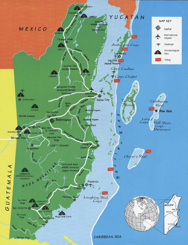 Detailed travel map of Belize. Belize detailed travel map.