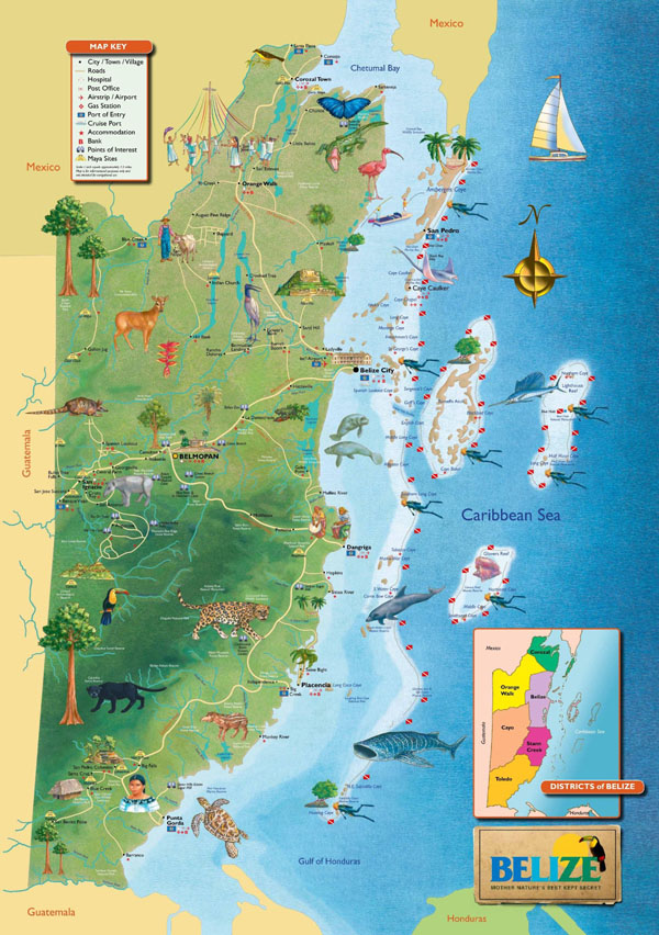 Large detailed tourist map of Belize. Belize large detailed tourist map.