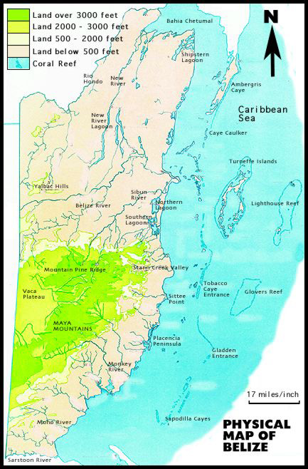 Physical map of Belize. Belize physical map.