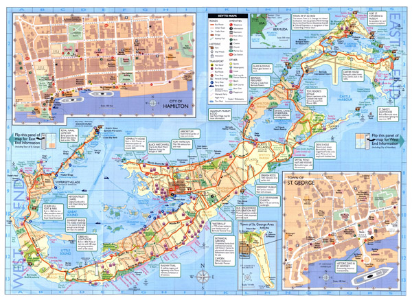 Detailed road and tourist map of Bermuda.