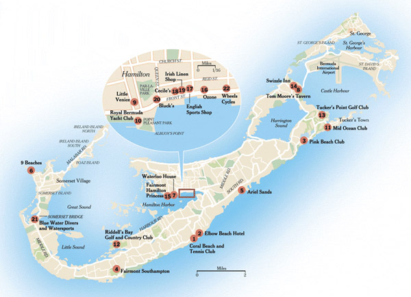 Large detailed road and travel map of Bermuda.