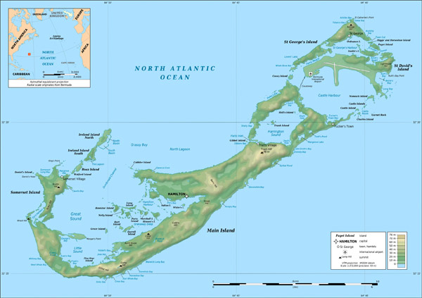Large detailed topographical map of Bermuda.
