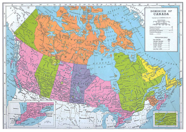 Detailed old political and administrative map of Canada.