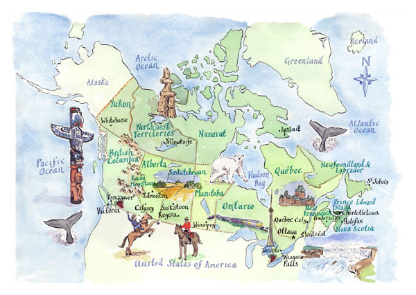 Detailed tourist illustrated map of Canada.