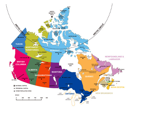 Large administrative divisions map of Canada.