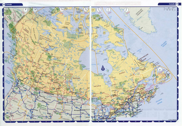 Large detailed highways map of Canada with time zones.