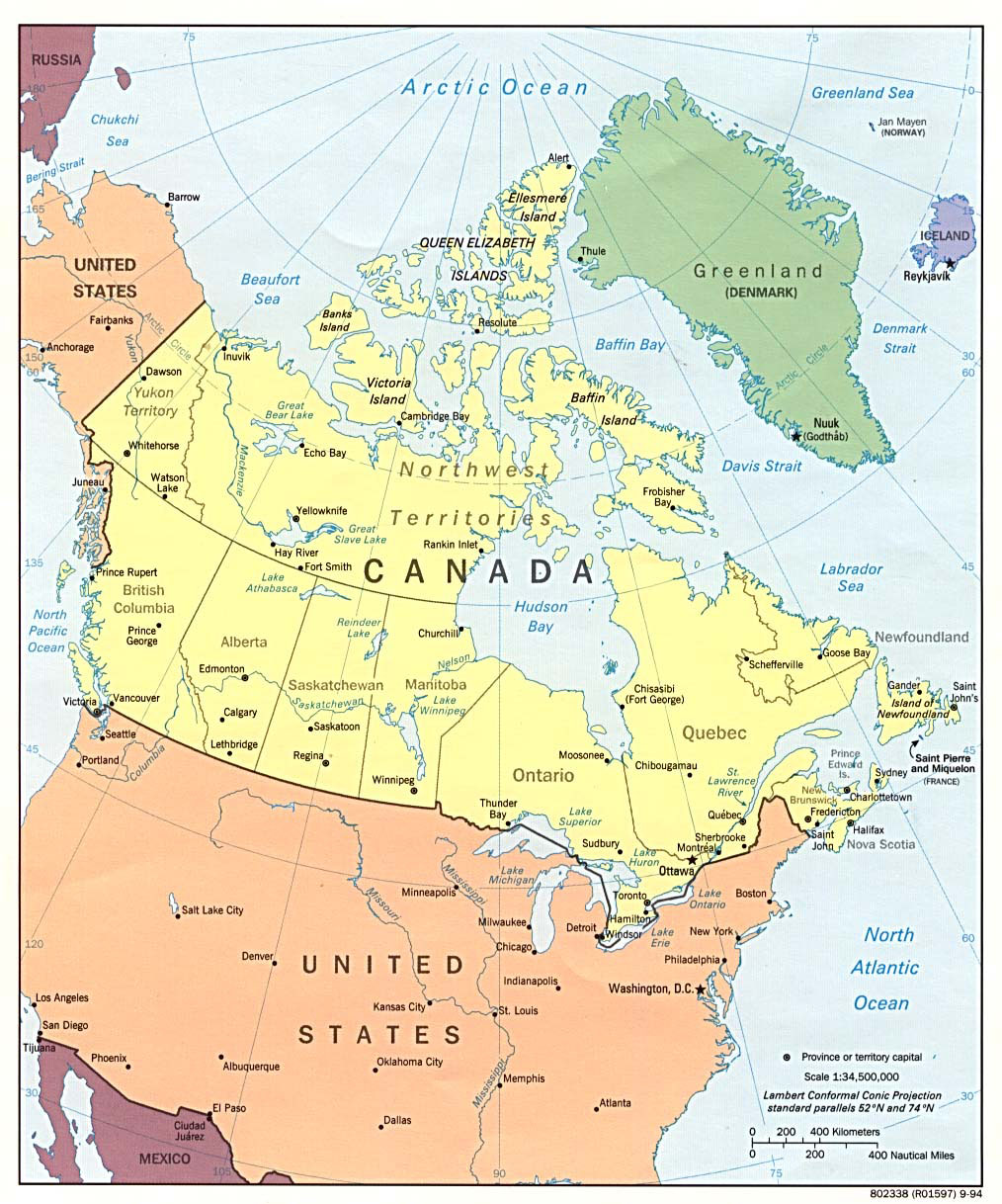 Large detailed political and administrative map of Canada. Canada large