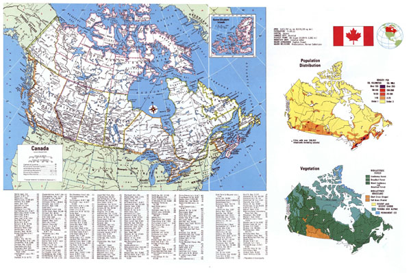 Large detailed political map of Canada with all cities.